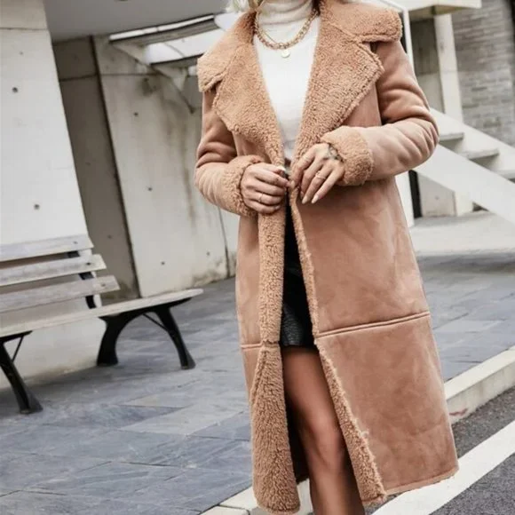 Lapel Collar Button Front Suede Coat - Picture 4 of 8